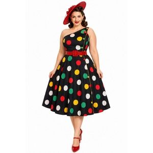 Pinup Polka Dot 80s does 50s Dress Strapless Multicolor Vintage